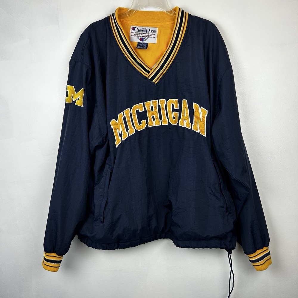Vintage Champion Michigan Pullover Large Wolverines Windbreaker Jacket Blue